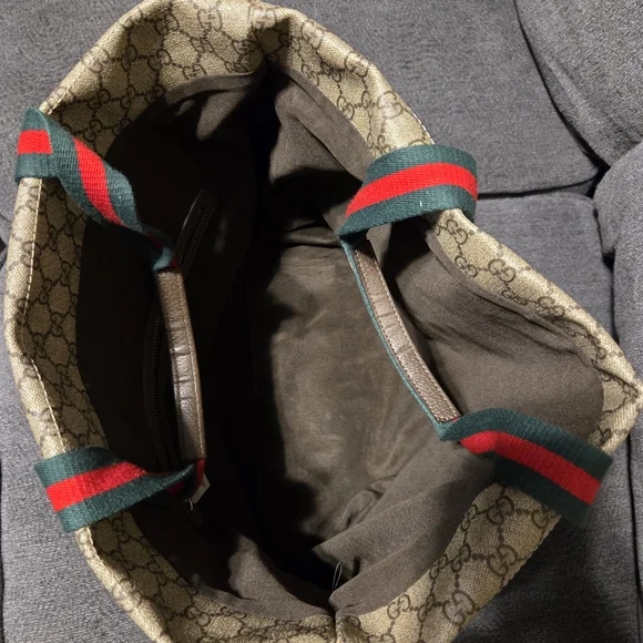 Tender GG Supreme Monogram Textured Dollar Calfskin Web Tote. - Picture 7 of 14